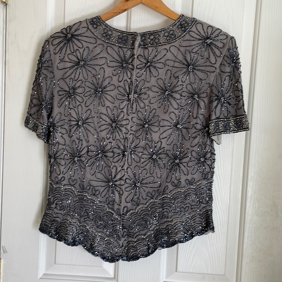 Cote d’ Azur Evening Beaded Embellished silk evening party top size XL - Picture 3 of 9